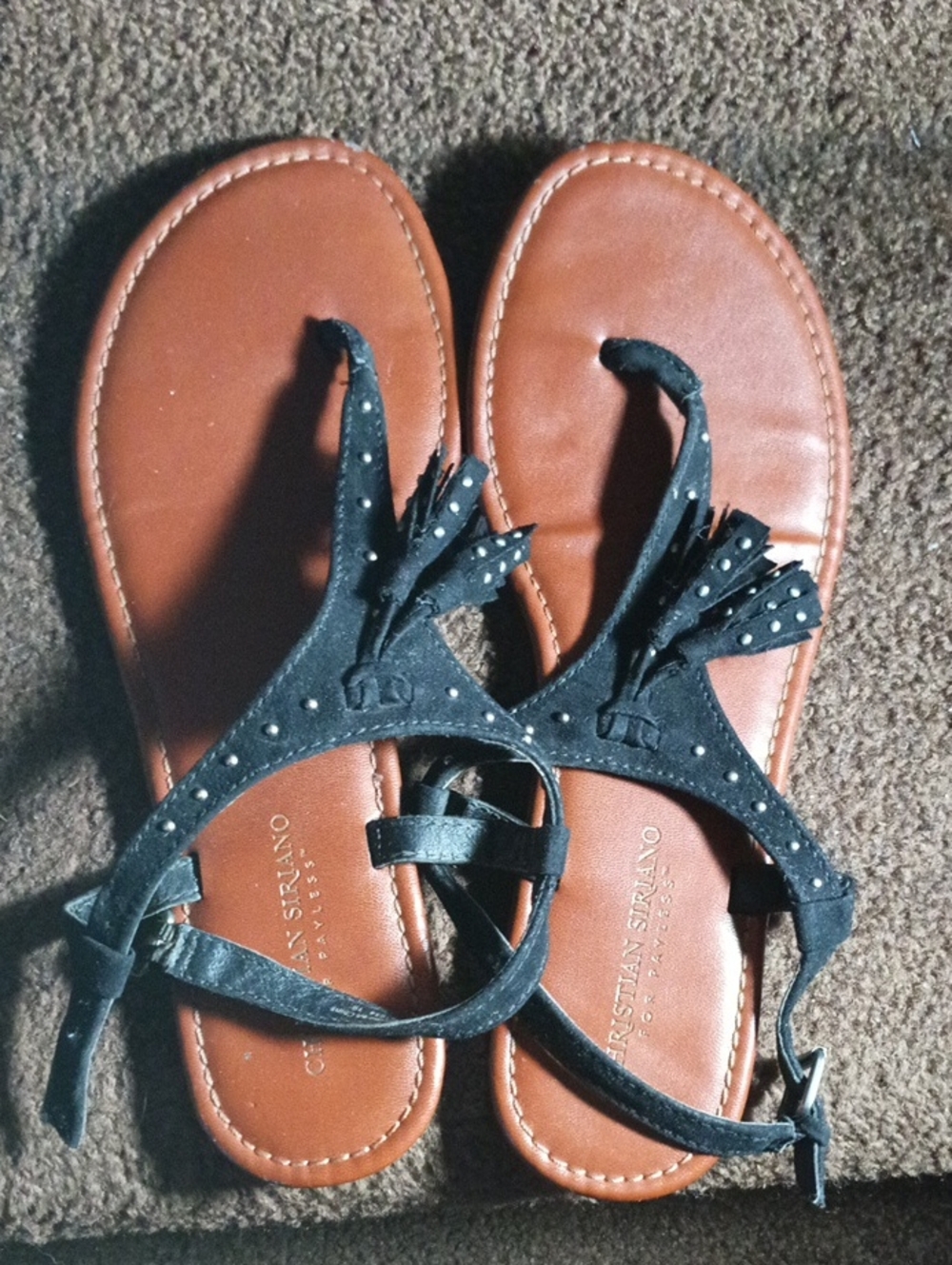 Christian Siriano Black Suede T-Strap Tassel Sandals